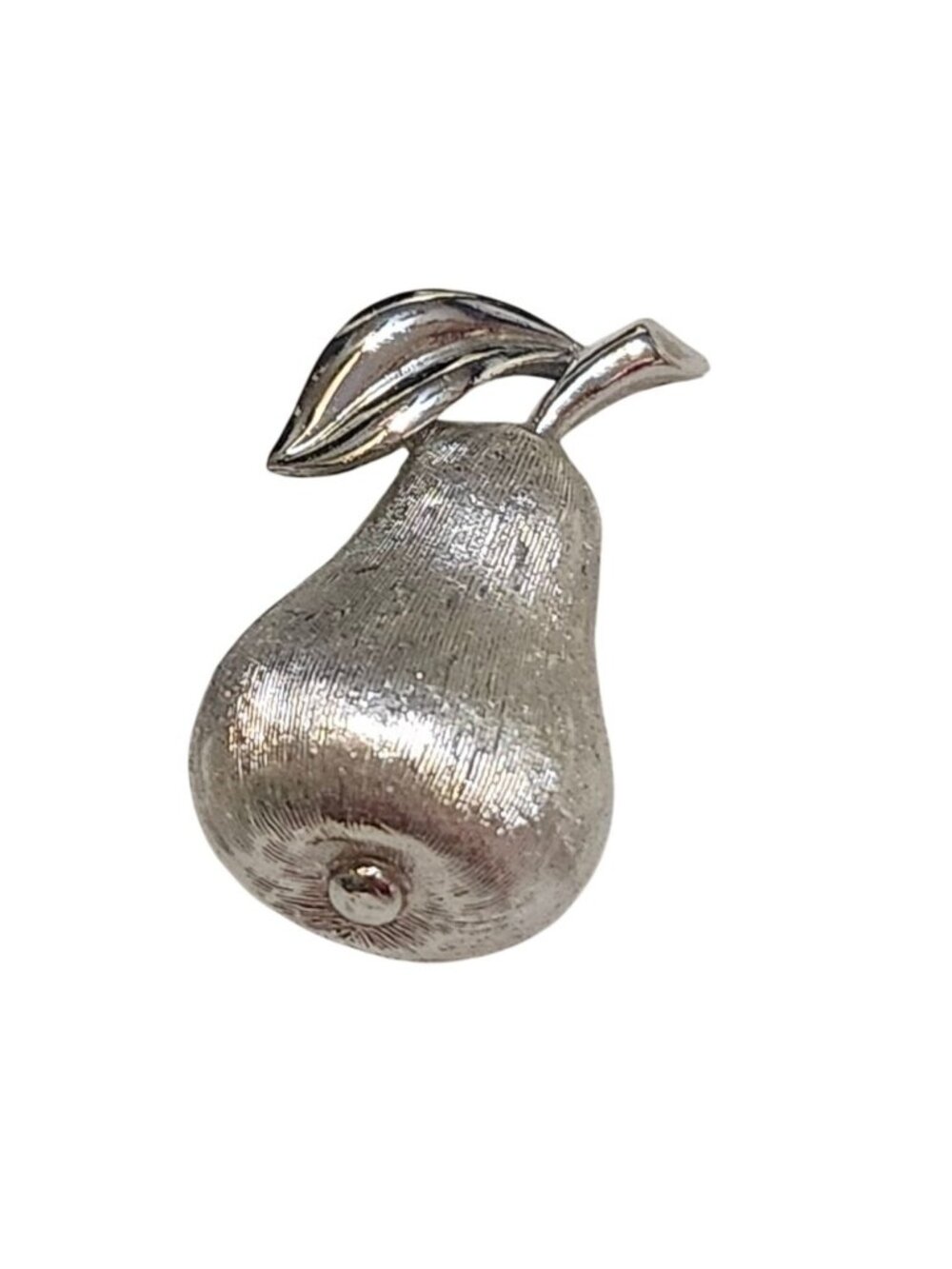 Vintage Trifari Silver Tone Pear Pin Brooch Textured Finish  Polished Leaf Desig